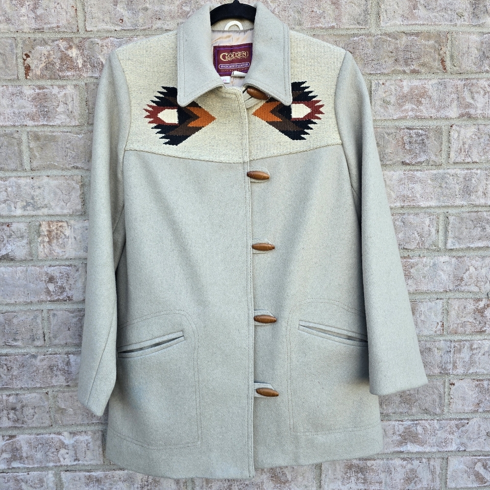 VTG 60s Pioneer Wear Western Aztec Navajo Jacket Southwest Wool Coat Chimayo USA